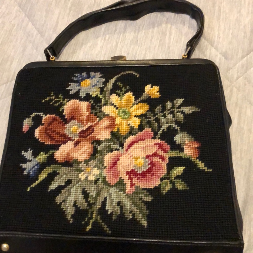 Embroidered black rose purse